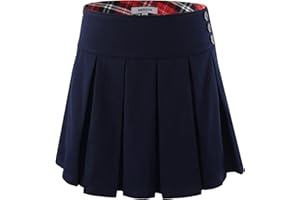 Bienzoe Girls School Uniform Skirt: Kids Adjustable Waist Stretchy Pleated Skort