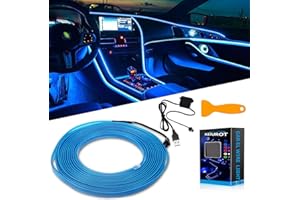 Keiurot El Wire Lights USB Neon Wire Blue 5M/16Ft for Car Ambient Lighting Atmosphere Car Led Interior Strip Light Sewing Edge Decoration
