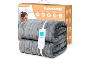 JERVAMNI Coperta Elettrica, Coperta Riscaldata in Pile di Flanella 180 x 130 cm, Timer di Spegnimento Automatico 10 Ore -10 Livelli di Temperatura Personalizzata- Lavabile