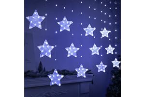 BLOOMWIN Catena Luminosa Stella, USB Luci Natalizie LED della Tenda di Finestra con Telecomando Luci Decorative per Natale Albero Festa Nozze