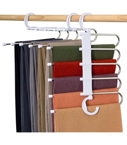 NOVANO Rotating Pants Hanger Organizer - 5 Pack With 10 Clips, Holds Up To 50 Leggings & Pants, Space Saving Closet Storage