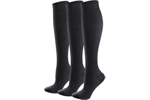 YUEDGE 3 Pairs Women's Compression Socks Knee high Flight Socks Black White Long Sports Socks for Ladies Size 4-7/6-10