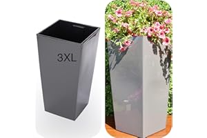 ‎MELTOM MELTOM Pflanzkübel aus Kunststoff in Hochglanz Farbe: Grau mit Herausnehmbaren Einsatz, BxTxH in cm: 39 x 39 x 75 cm, Größe: 3XL