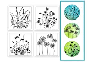 ‎GLOBLELAND GLOBLELAND 4 Stück Transparente Mini Wildblumen Stempel Für DIY Scrapbooking, Mini Pflanzen Silikon Klare Stempelsiegel, Transparente Stempel Für Karten, Fotoalbum, Tagebuch, Heimdekoration