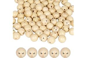 Ajerg Naturholzperlen mit Gesicht 100 Stück - 18mm Runde Holzperlen - Große Holzperlen Natur für DIY Bastelarbeiten, Halskette, Armband, Dekorationen (holz)