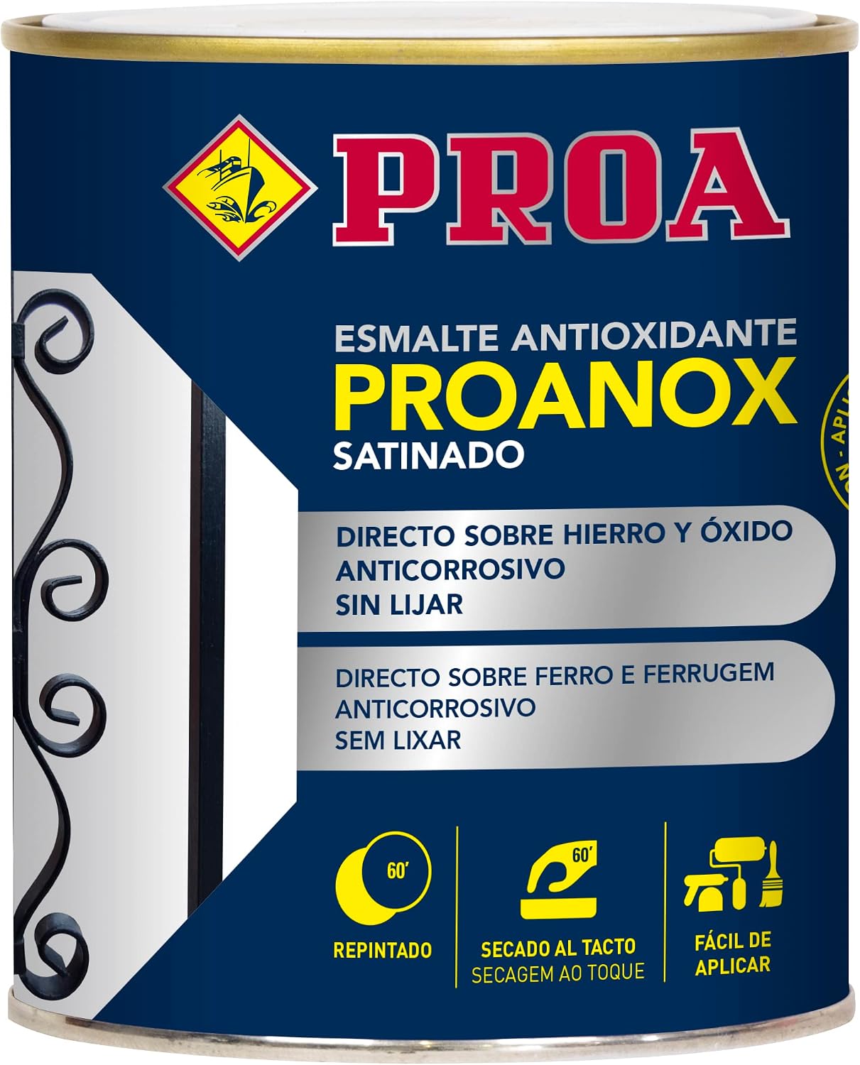Esmalte antioxidante directo sobre óxido. SATINADO. RAL 7016. 750 ML. Pintar sobre hierro y óxido sin necesidad de imprimación. PROANOX.