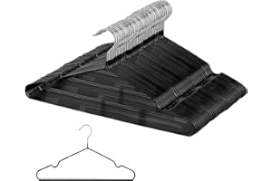 Rainberg 50 Pack Premium Rubber Coated Metal Hangers, Heavy Duty, Space Saving Organiser Clothes Hangers For Wardrobes, Coat Rack Rails Thin and Non-Slip Black (50 Pack)