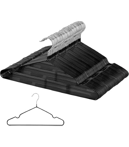 Cintres Métal Anti-Dérapants - Lot De 25 Noir/Chrome Avec Revêtement Caoutchouc