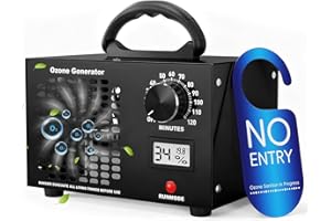 Generatore di Ozono 60.000 mg/h O3, Ozonizzatore per Ambienti fino a 350㎡ con Timer 120 Min, Display Temperatura e Umidità, Generatore di Ozono per Auto, Casa, Cucina, Hotel e Ambienti Interni