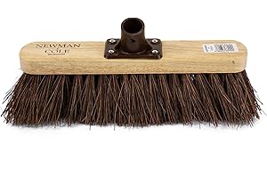 Newman and Cole 12" Wooden Broom Head with Stiff Bassine Natural Hard Bristle - Replacement Wooden Broom Head for Outdoor Garden Yard Brush Sweeping - Wood Brush Head Fitted Fixing Bracket Connector