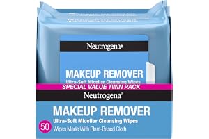 Neutrogen makeup borttagande servetter, 25 räknade, tvåpack | Växtbaserade Micellar vatten rengöringsdukar, tar försiktigt bort olja, smuts och vattentät smink, inga tunga rester