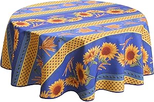 Le linge de Jules Nappe Anti-Taches Tournesol Bleu - Ronde 160 cm