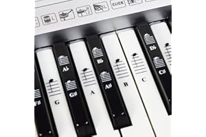 QMG Klavier und Keyboard Musiknoten Ganzes Set Aufkleber für Weiße und Schwarze Tasten mit Klavierliedern E-Book für Einfache Klavierlektionen; Transparent und Entfernbar