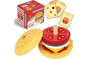 GLIBBUL Montessori Toys for 3 4 5 Year Old Boy Girl, Pretend Play Fake Food for Ages 3-5 Kids Gifts, Stacking Wooden Building Blocks Educational Puzzles Games for Toddler Preschool (Hamburger)
