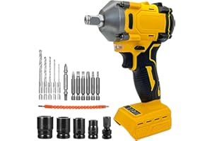 IKEBORM Cordless Impact Wrench Brushless Impact Gun for Dewalt 18V Battery, 1/2 inch Electric Impact Driver, 3200rpm & Max Torque 350N.m, 18pcs Accessories High Torque Impact Wrench for Car Tire DIY Craft ﻿ ﻿