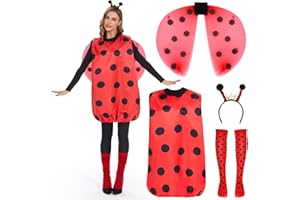 FORMIZON Ladybug Costume for Adults, Bee Ladybug Costume with Headband and Wings for Women, Halloween Cosplay Dress