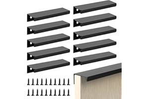 JiangLin 10 Stück Schwarz Möbelgriffe, 120mm Verdeckter Schrankgriffe Küchengriffe mit Schrauben Türgriff Schubladen Griffe Unsichtbare für Kleiderschrank