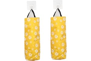 QIANRENON Kitchen Grocery Plastic Trash Bag Holder Washable Wall Mount Folding Little Daisy Storage Bag for Kitchen Bathroom Living Room Office Camper 2 PCS with 2 Hooks, Daisy Orange