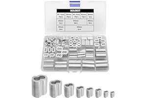 BOLOEST Aluminium Crimpschlaufe Aluminium Pressklemmen Doppelhülsen Presshülsen, Alu Klemme Stahlseil, Kabel Crimps für Gummiseil Planenseil und Expanderseil (1,5–8 mm, 8 Größen)