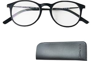 Mini Brille Occhiali Rotondi Anti Luce Blu, Stile Vintage, Custodia in Omaggio, Montatura in Plastica con Aste in Acciaio Inox, Computer Occhiali da Lettura Donna e Uomo