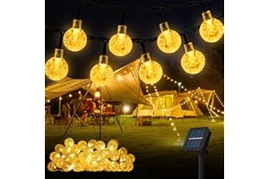 ‎OXYLED OxyLED Solar Lichterkette Aussen, 11M 60LED Lichterkette Solar Außen Wetterfest Wasserdicht IP65 8 Modi Kristall Kugeln Solar Lichterkette Außen für Garten, Terrasse, Balkon, Partys, Warmweiß
