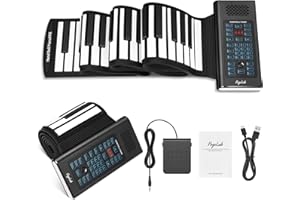 Piano clavier enroulable POGOLAB 88 touches, rechargeable, avec 20 démos, 128 sonorités, 128 rythmes, prise casque, Bluetooth et kit de batterie, piano de voyage pliable