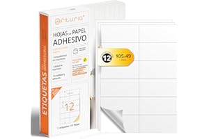 Feuilles A4 d'Étiquettes Adhésives Blanches, Créez vos Autocollants Personnalisés toute Surface, Papier A4 Adhésif Sécurisé, Étiquette Adhésive à Imprimer - Ofituria (12 par feuille, 10 feuilles)