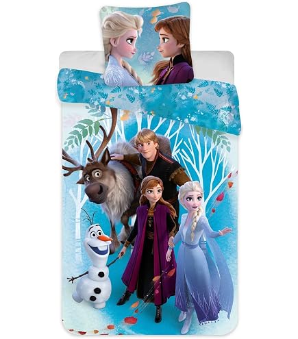Parure De Lit Reine Des Neiges 100x135cm - Housse Couette + Taie 100% Coton Avec Elsa, Anna