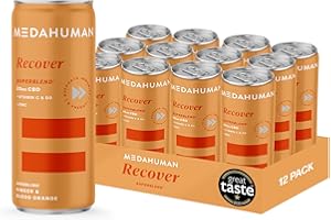 MEDAHUMAN CBD Drink (20mg), Recover, Blood Orange & Ginger, with Turmeric, Zinc, Vitamin C & D3, Low Calorie, Immune System Booster, Adaptogens & CBD Infused Fizzy Drink (Pack of 12 x 250ml)