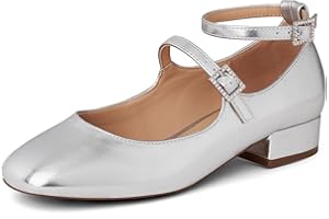 GENSHUO Scarpe Mary Jane con Cinturino alla Caviglia, Punta Squadrata, Flat e Leggere, Design Minimalista, con Delicata Decorazione in Strass