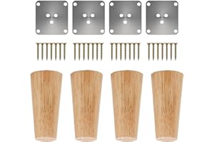 ‎TESYEUX 4 Stück Holz Tischbeine, Massivholz Konisch Ersatz Möbelfüße Sofafüße Sockelfüße Tischfuß Aus Eiche, Möbelbeine mit Montageplatten & Schrauben für Stühle und Sofa Bett Schrank Couch Stuhl(8 cm)
