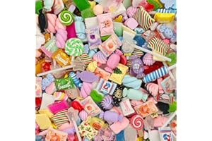 ULALAZA 50pcs carino ciondoli slime set misto resina flatback per fai da te creazione e ornamento scrapbooking perline assortiti caramelle frutta torta traliccio kit ornamenti in resina fare forniture