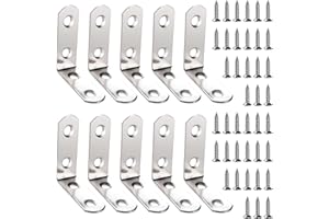 VooGenzek 10 Pezzi 50x50x16x2 mm Squadrette Angolari a Forma di L, Staffa angolare angolo retto, Parentesi Angolare, Bretelle Angolari In Acciaio Inox, con 40 Pezzi Viti, per Mensole, Tavoli, Legno