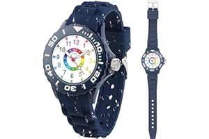 DTKID Orologio Bambino, Orologi Analogici al Quarzo per Bambini, Orologi Educativi per Ragazzi e Ragazze con Ghiera Girevole Cinturino in Silicone 4-15 Anni