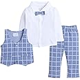 BUMZEE Beige & Navy Boys Full Sleeves Shirt Waistcoat & Pant Set with Applique Bow (Peb8050)