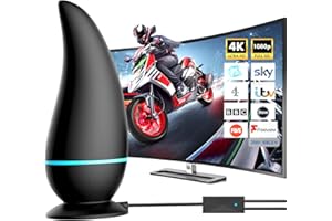 Deenor Upgraded TV Aerial Indoor 280+ Miles Long Range, 360° Reception Amplified Digital TV Aerial for Freeview TV, Indoor Aerial TV with Signal Booster - Support 4K 8K 1080p and Other Resolutions