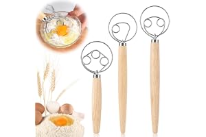 3 stycken dansk degkvast, dansk visp, äggvisp med trähandtag, bröddegmixer med dubbla hål för bakning av bröd, deg, kakor, ba