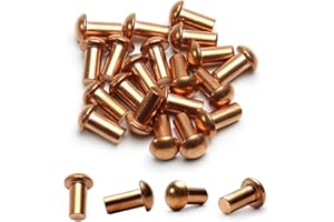 MroMax 20 Stück M6 Rundkopf Kupfer solide Nieten Verschluss 0,6 cm Durchmesser x 1,2 cm Länge für elektrische Anwendungen, Kupfer-Finish, Kupferton