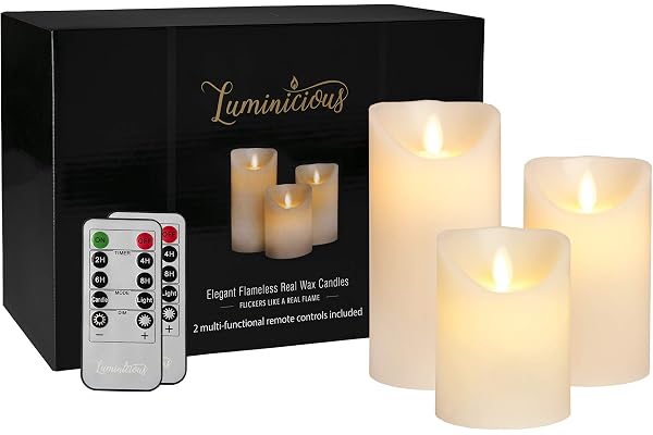 Bougie électrique sans flamme LED à piles avec flamme vacillante réaliste, télécommande et minuteur, cire véritable, bordure dorée décorative pour la maison, cadeau unisexe 3.94_4.92_5.91 ivoire
