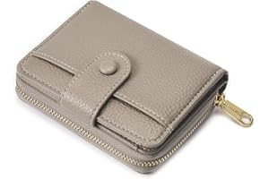 ANYWN Portafoglio donna piccolo in pelle morbida, borsellino donna piccolo, mini portafogli con grande zip portamonete, Grigio