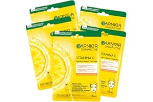 Garnier Maschera in Tessuto Skin Active Hydra Bomb, Idratante e Illuminante, Con Vitamina C e Acido Ialuronico, Per Pelli Spente e Non Uniformi, Confezione da 5
