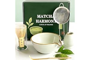 VELAFEE Matcha Set, Handmade Matcha Making Kit with Bamboo Whisk, Spiral Ceramic Bowl, Spoon, Strainer & Holder, Kit for an Authentic Tea Ritual, Ideal Matcha Gift Set for Beginners and Enthusiasts