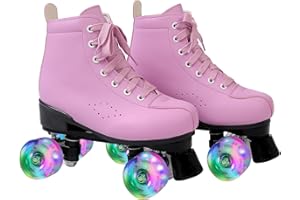 VENIVETA Roller Skates for Girls and Adult,Classic Retro Quad Skates for Women and Man with 8 Light up Wheels,Lace Up Double Row High-top PU Leather Roller Boots for Boys,Use Indoor and Outdoor