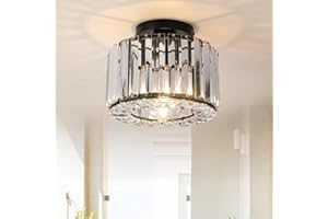 Hudi Fyier Modern Crystals Ceiling Lighting Fixtures, Black Small Ceiling Lamp, Semi Flush Mount Ceiling Light for Kitchen Hallway Dining Rooms Living Rooms