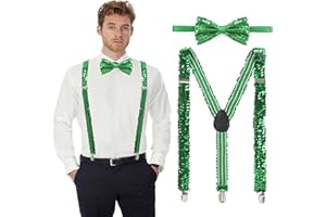 LYNBLY Tirantes con lentejuelas, Conjunto de pajarita y tirantes, Y Back Adjustable Suspenders, Tirantes Elásticos para Hombre Mujer, para Fiesta cosplay Carnaval Bailes