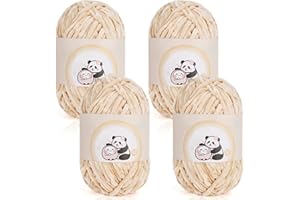 Aeelike Chenille-Garn, 400 g, 4 Stück, Plüsch-Chenille-Garn zum Häkeln (100 g pro Knäuel, 80 Yd), weiche, flauschige Samt-dicke Wolle zum Stricken von Babydecken, Schals, Socken und Bastelarbeiten