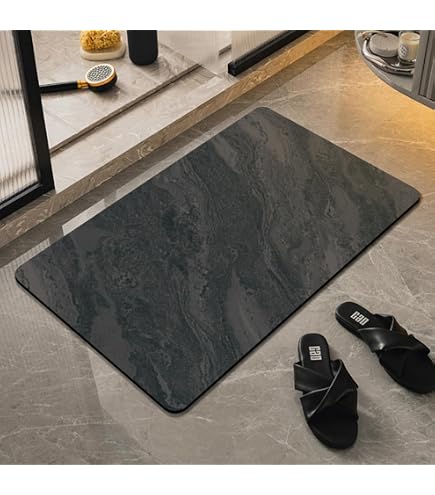 SOBEAU Tapis De Bain En Diatomite 60x40cm - Absorbant Rapide, Antidérapant Et Doux - Gris