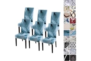 papasgix Coprisedie Elasticizzato con Schienale Set di 6 Fodere Coprisedia per Sala da Pranzo Universale Facile da Pulire e Resistente,Copertura Protettiva Sedia per Cucina Hotel Soggiorno,Blu