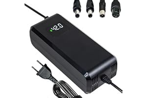 YANGZIDIANYUAN Chargeur de Batterie Rapide Universel 42V5A, adapté aux Batteries Lithium-ION 36V, avec Fonction d'affichage de Tension en Temps réel par LED, avec Plusieurs interfaces DC2.5/2.1mm RCA8mm GX12 9mm
