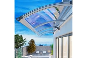 ZLOVNE Pensilina Tettoia per Porta Balcone Esterno,Tenda da Veranda Pensilina in Policarbonato e Alluminio,Tettoia modulabile Protezione da Pioggia UV Esterna,Larghezza da 65 a 150 cm (80x300cm/32"x118")
